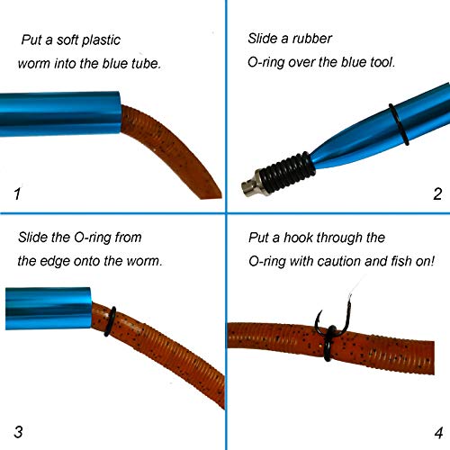 Wacky Rigging Tool, Fishing Bait Rigs, Wacky Rig Ring Tool with 70PCS Worm O-Rings, Wacky Worm Kit for Senko Neko Finesse Stick Soft Baits - color: Blue + a fishing lanyard