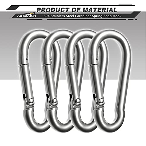 AUTMATCH Carabiner Clips, 3" Spring Snap Hook Caribeener Clips Buckle Pack Grade Heavy Duty Carabiners Quick Link for Camping, Fishing, Hiking, Traveling, 4 Pack - style: Stainless Steel - Silver