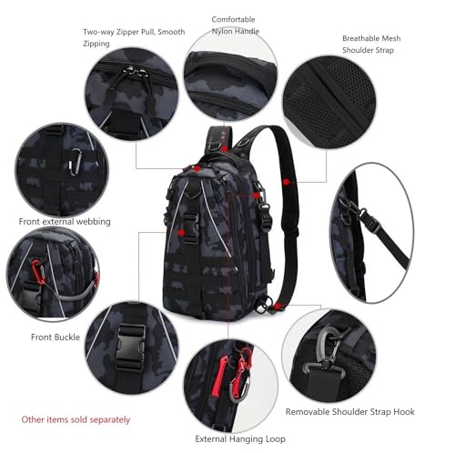 Tactical 10L MOLLE Bag for Fishing Trekking Survival Camping Fitness | Multiple independent pockets, tackle box slots,High-strength nylon,Multiple independent pockets, tackle box slots - color: Camo
