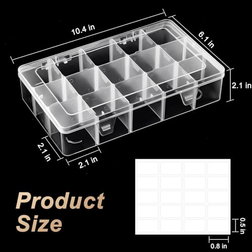 Mauproy 15 Grids Large Plastic Organizer Box with Adjustable Dividers, Clear Craft Organizer and Storage Tackle Box Compartment Container with Label Stickers for Beads, Jewelries, Tools - style: Large 15 Grids