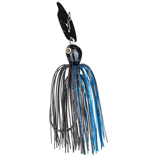 Strike King Thunder Cricket Fishing Lure, Vibrating Swim Jig, Silver Blade, 4/0 Jungle-Style Flipping Hook - color: Black / Blue, size: 1/2 oz