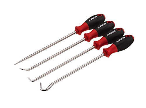 ARES 70246-4-Piece Hook and Pick Set - Includes a Large Straight Pick, 90 Degree Pick, Combination Pick and a Hook Pick - Chrome Vanadium Steel Shafts - Easily Remove Hoses, Gaskets and More - size: 4-Piece Hook and Pick Set
