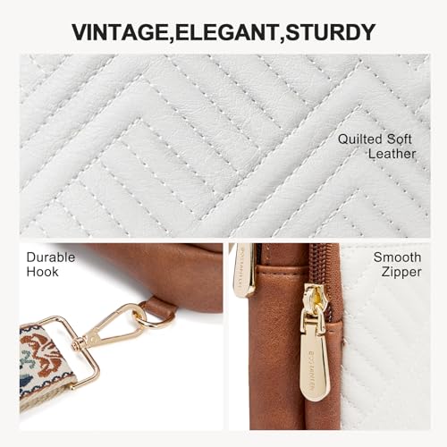 BOSTANTEN Sling Bag Quilted Crossbody Bags for Women Cross Body Purse Leather Fanny Pack with Adjustable Guitar Strap - color: A-beige