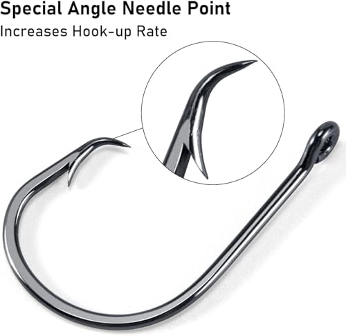 Dr.Fish 50 Pack in-line Circle Hooks, Straight Shank Octopus Hooks, Freshwater & Saltwater Fishing Catfish Tuna Bass Striper - size: #6/0-50 Pack