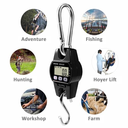 GRAM PRES Digital Hanging Crane Scale 660LB/300KG， Deer Hunting Scales, Farm,Fishing, Fish, Meat，Game,Luggage Scale with Hold/Tare - color: Black