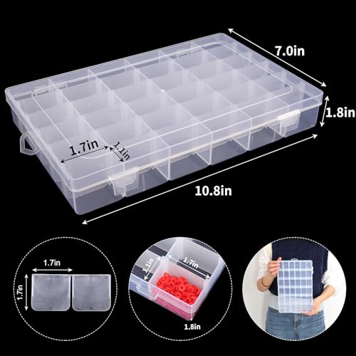 OUTUXED 36 Grids Clear Plastic Organizer Box with Adjustable Compartment Dividers Rock Collection Box for Bead, Nails, Jewelry, Art, DIY Crafts, Fishing Tackle, Small Items Organizers and Storage - color: 1 Pack