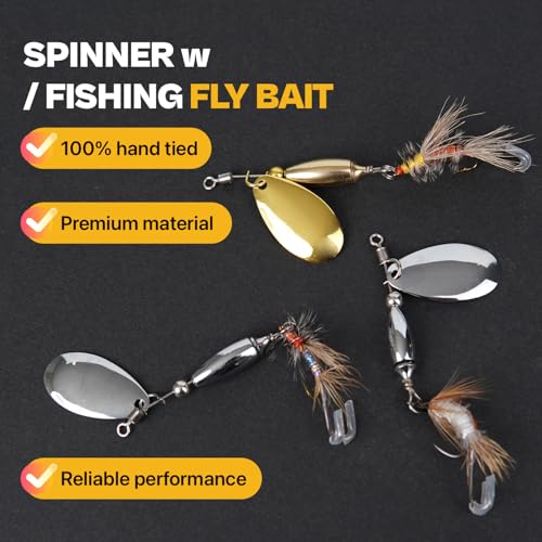 Trout Spinner Lures with Stimulator/Humpy Dry Fly Tail, 100% Hand-Tied 5/10 Pack Rooster Tail Fishing Spinnerbait for Bass, Pike, Salmon