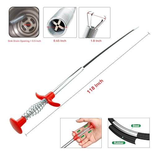 118" Flexible Grabber Claw Tool Reacher, Drain Snake Hair Drain Clog Remover Tool with 4 Claws Bendable Hose for Litter Pick, Home and Kitchen Sink, Drains, Toilet - style: 118 IN