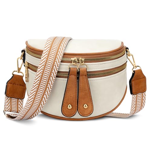 KKXIU Crossbody Sling Bag for Women Trendy Fanny Pack Vegan Leather Chest Bag | Trendy - color: Beige
