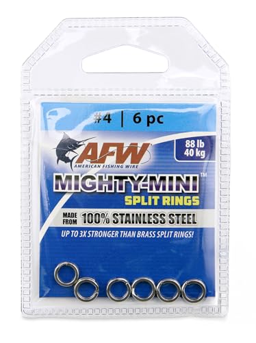 American Fishing Wire Mighty Mini Stainless Steel Split Rings, 3 Times Stronger Than Brass, Superior Holding Power for Fisherman and Outdoorsman - 100pcs in Bright Stainless Steel and Gunmetal Black - size: 6 pc, #4, 88 lb test, style: Stainless Steel