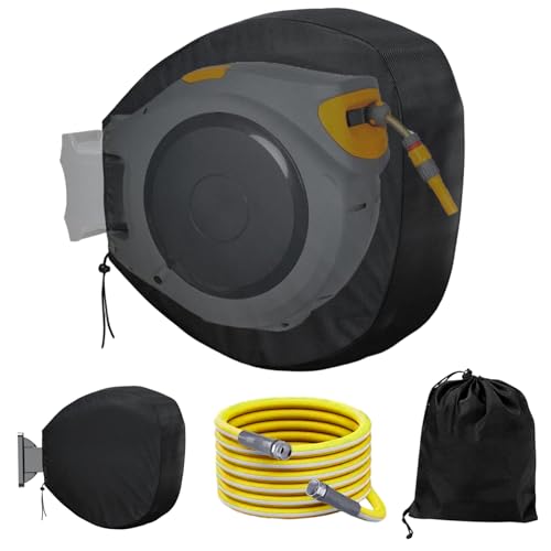Hose Reel Cover, Waterproof UV Resistant Hose Covers for Outside, Outdoor Hose Cover with Drawstring Storage Bag, Retractable Garden Hose Reel Cover for Winter Yard Lawn