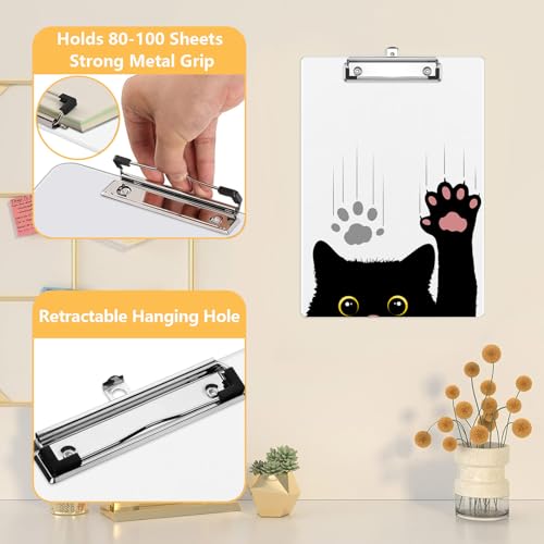 Funny Black Cat Clipboard, Decorative Clip Board with Metal Clip Cute Plastic Clipboards A4 Standard Size 8.5" x 12.5" for Nurses, Students, Office - color: Black Cat