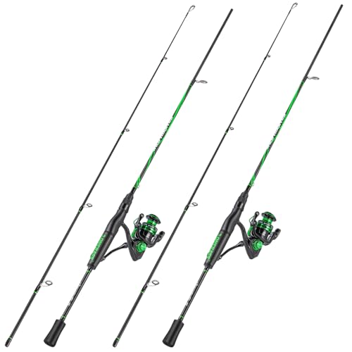 One Bass Fishing Rod Reel Combos, Spinning & Casting Combo, Graphite 2Pc Blanks, Stainless-Steel Guides, Super Polymer Handle - color: Spinning Combo-2 PACK, size: 7'0"