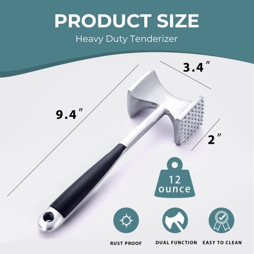 KITEXPERT Meat Tenderizer Hammer with Comfortable-Grip Handle, Dual-side Mallet for Kitchen, Heavy Duty Pounder For Tenderizing Steak, Beef and Fish - color: Silver