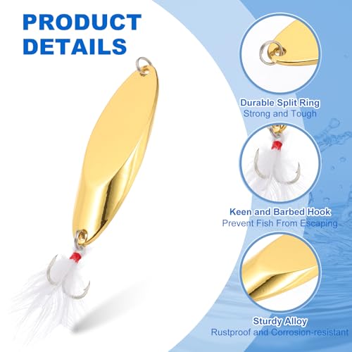 PATIKIL Fishing Spoons, Fishing Lures Casting Spoon Treble Hooks Jigs Hard Metal Spinner Baits for Freshwater Saltwater Salmon - color: Gold Tone, size: 1-3/8 oz