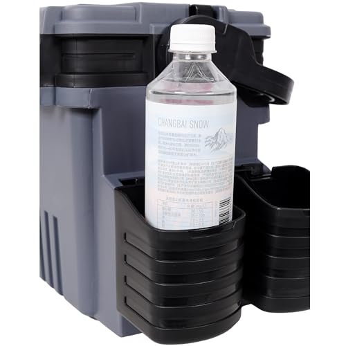 Dual-layer Fishing Tackle Box, Tackle Box Organizer Fishing Box Large, Plastic Portable Tackle Storage Box with 2pcs Rod Holder, 2pcs Cup Holder, 1pc Carring Strap - color: Gray