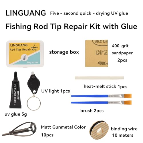Stainless Steel Surf Fishing Rod Tip Tops Replacement Rapair Kit | 10pcs Premium High Quality Heavy Duty Saltwater Small Medium Large Size Spinning & Casting UV Gule Light - color: UV-EUCRTST -C