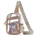 Missnine Clear Bag for Stadium Events Clear Sling Bag Fanny Pack Crossbody Purse for Sport Concert with Side Mesh Pocket - color: J-tan[side Pocket]