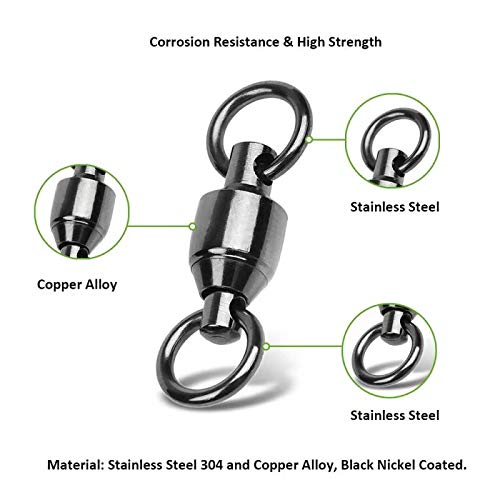 Fishing Barrel Swivels Saltwater Small Ball Bearing Swivel Heavy Duty Stainless Steel Swivels Freshwater Fish Tackle - size: Size3 (73lb) 40 Pack