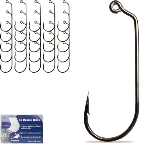 Pristis 25 Pack High Carbon Steel Fishing Hooks, Reinforced EWG Circle Octopus Round Bend 60 Degree Wide Gap Strong Barbed Worm Fish Hook Jig Bait Rig for Saltwater Freshwater Bass Tuna Walleye Trout - color: 60 Degree, size: #1