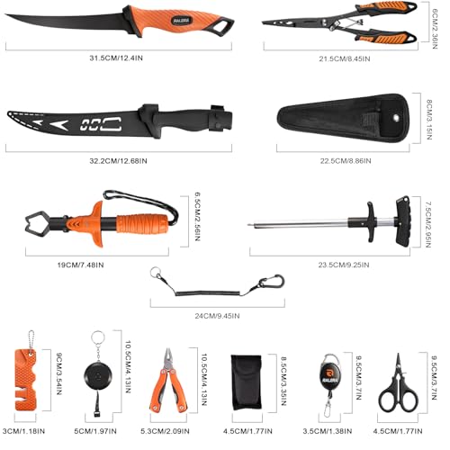 Fillet Knife Set for Beginner, Fishing Pliers Precisely, Fish Measuring Tape, Non Slip Grip Fishing Knife, Saltwater Fishing Accessories, Great Value Fishing Tackle - style: 9pc fishing tool kit
