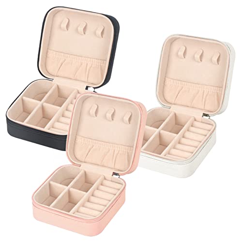 MFXIP Travel Jewelry Case Small Jewelry Box Jewelry Organizer Storage Case Portable PU Leather Mini Jewelry Travel Case for Girls Womens Earring, Necklace, Rings,Bracelets - color: Black Pink White