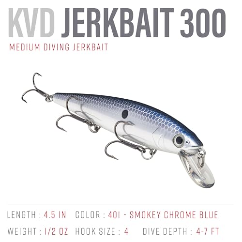 Strike King KVD Jerkbait 3 Hook - color: Smokey Chrome / Blue, size: 4.75 inch (Pack of 1)