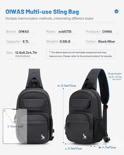 OIWAS Sling Bag Crossbody Backpack for Men, One Strap Backpack Hiking Daypack Chest Bag for Women - color: Black