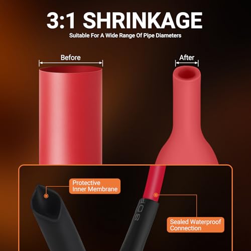 245pcs Battery Cable Ends Kit,AWG 2 4 6 8 1/0 2/0 Gauge,0 Gauge 00 Gauge Heavy Duty Wire lugs, 3/8" Ring Terminal Connectors with 3:1 Heat Shrink Tube & Professional Wire Cutter