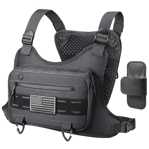 RXW Outdoor Sport Chest Rig for Men Women, Running Vest Bag with Pack Holster, Chest Pack Built in Phone Holder for Cycling, Camping,Travel, Hiking, Workouts, EDC（Black） - color: Black