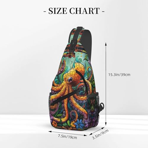 Cartoon Octopus In Flowers Outdoor Crossbody Shoulder Bag For Unisex Young Adult Hiking Bicycling - color: Bronze2
