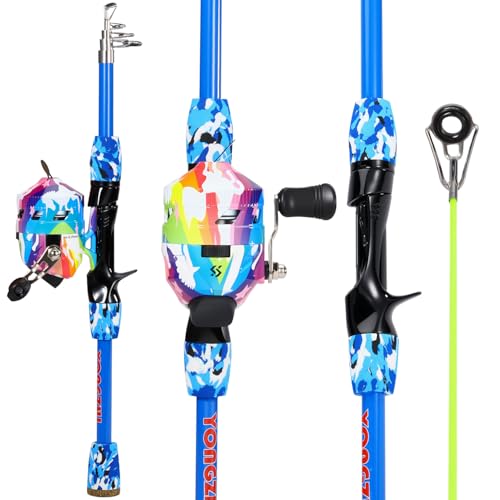 Kids Fishing Rod and Reel Combo,Light Weight Fishing Pole with Spinning Fishing Reel Tackle Bag Lures for Youth,Girls and Boys Good Starter Fishing Kit - color: Blue