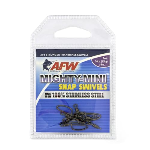 American Fishing Wire Fishing Swivels - Mighty Mini 100% Stainless Steel Snap Crane Swivels, 3X Stronger Than Brass, For Terminal Tackle Box, Up to 600lb Test - Fishing Gear for Fishing Line Leaders - style: #6, 70 Lb, 5 Pc