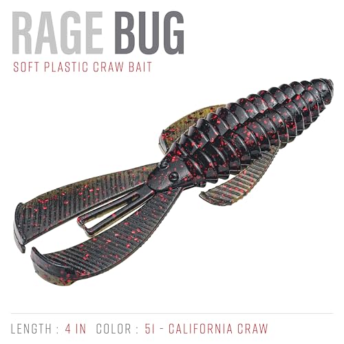 Strike King Rage Bug Fishing Lure, Soft Plastic Grub, Unique Design, Subtle Action - color: California Craw, size: 4"