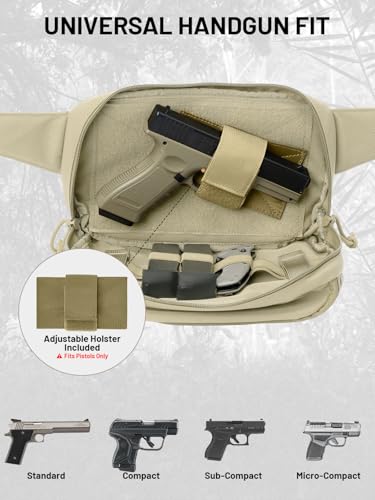 Tactical Sling Bag, Fanny Pack,2in1,CCW & EDC Shoulder Bag with MOLLE & Pistol Holster - 1000D Adjustable Strap for Outdoor Carry Men & Women - color: Khaki