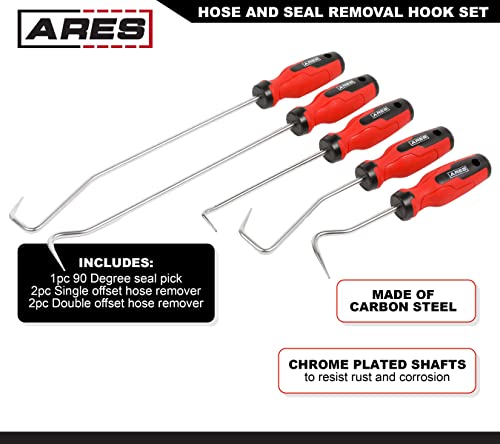 ARES 10038-5-Piece Hose and Seal Removal Set - Includes 90 Degree Seal Pick and Single and Double Offset Hose Removers - Chrome-Plated Steel Shafts - Easily Remove Hoses, Clips, Clamps, and More - size: 5-Piece Hose + Seal Removal Set