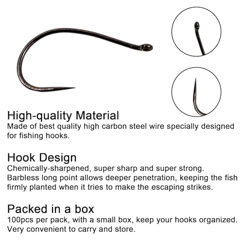 Eupheng Fly Fishing Hooks 100pc Pack Barbless Catch & Release Dry Wet Nymph Shrimp&Pupa, Streamer, Caddis, Jig, Scud Flies Fishing Hooks - color: EP Fly-C&R-CADDIS-0001, size: #16