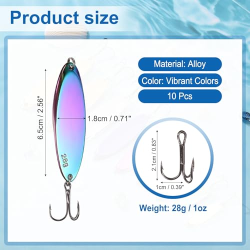 Fishing Spoons Lures, Metal Saltwater Treble Trout Lures Jigging Spoon with Treble Hooks Casting Spinner Baits - color: Colorful, size: 28g / 1 oz