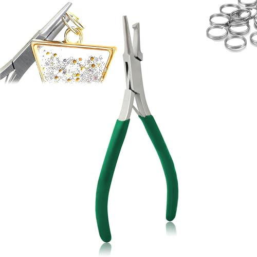 Split Ring Pliers for Jewelry Making, Jump Ring Opening Pliers for Opening Split Ring or Key Chain, Opener Tools for Jewelry Beading Repair Making Supplies PVC Green Color Grip