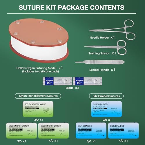 Ultrassist Suture Practice Kit for Medical Students,Suture Practice Pad with Realistic Suture Tools for Medical Training, Nursing Doctor (Replaceable Silicone Pad)
