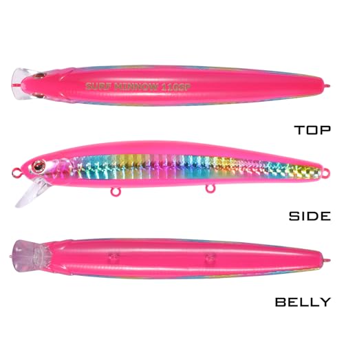 LITTMA California Surf Fishing Lures Saltwater Jerkbait Crankbait Surf Minnow 110/125 - Metallic Sardine Super Glow & Pearl Pink Belly Glow Lures for Halibut & Striper Fishing - color: Shock Pink (Limited), size: 110mm - 5/8oz