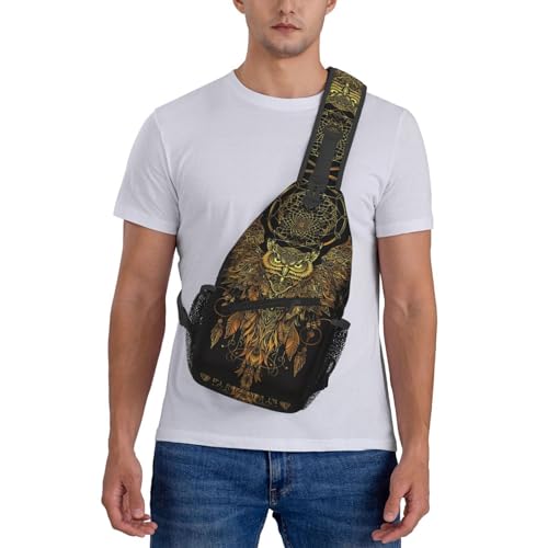 Golden Owl With Dream Catcher Sling Backpack Chest Bag Crossbody Shoulder Bag Gym Cycling Travel Hiking Daypack For Men Women - color: Golden Owl With Dream Catcher