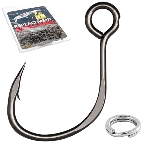 Inline Replacement Single Hooks for Hard Baits, Black Titanium Coated, Ultra Sharp & High-Strength, Includes Matching Split Rings — 4 Variants (#4-30 Pcs, #2-30 Pcs, #1-28 Pcs, #1/0-26 pcs) - color: #2-Inline-Single-Hooks, size: #2