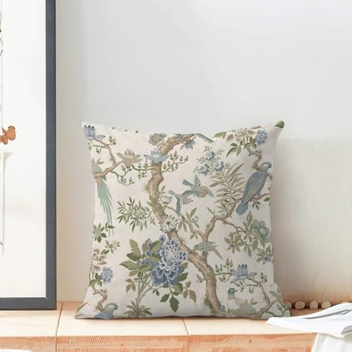 Chinoiserie Pillow Covers 16 x 16 Set of 2, Spring Bird Floral Green Blue Throw Pillow Covers Farmhouse Flowers Pillowcase Home Decor for Couch Sofa Outdoor Bedroom - color: Chinoiserie-b, size: 16" x 16" (Pack of 1)