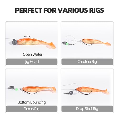 30pcs Soft Plastic Swimbaits with Paddle Tail, T-Tail Fishing Lures for Vertical Jigging and Casting, Freshwater Swimbaits for Bass, Trout, Walleye & Crappie - color: Dual Ribbed, 2.5''