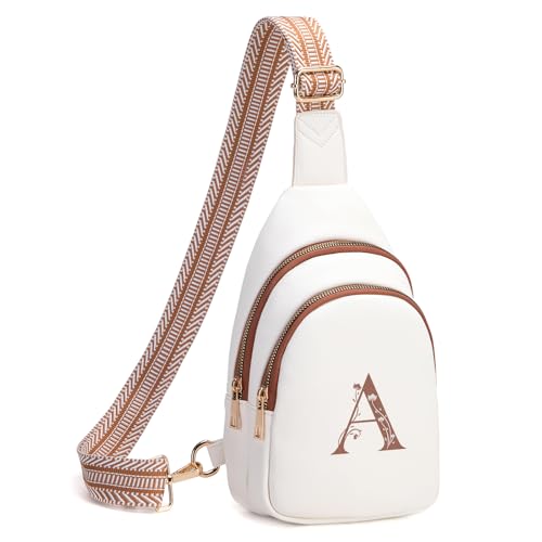 Viverte Crossbody Bags for Women Initial Sling Bag Cross Body Fanny Packs Personalized Gifts for Mom Women Wife - color: Beige with Brown, style: A