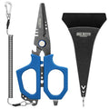 Fishing Shears with Serrated Blades and Blue Grip – Multi-Function Shears for Cutting Line, Crimping, Scaling, Outdoor Tackle Use