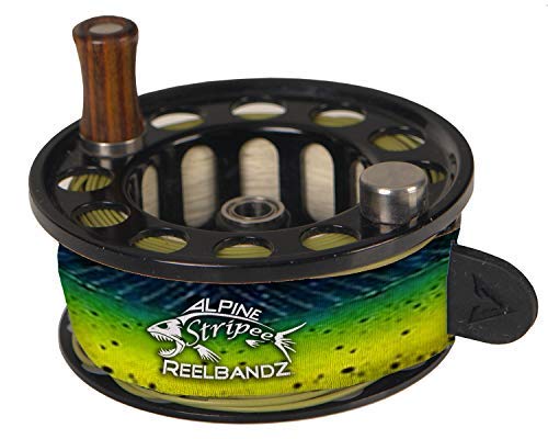 Alpine Innovations Stripee ReelBandz 3 Pack | Prevent Line Tangles | Regular Fits 7/8″ Wide & 2.25″ Dia – 3.50 Dia. | Large Fits 1.25″ Wide & 3.0″Dia – 4.25″ Dia. - size: Large, style: Mahi Mahi