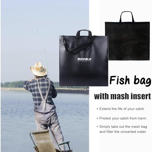 Buffalo Gear Fish Tournament Weigh in Bag for Bass Fishing, Heavy Duty Fish Bag for Caught Fish Waterproof,Leakproof,Puncture Resistant - color: Black-24×25in