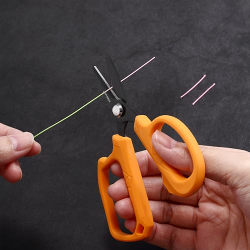 JARVISTAR 4.65" Fishing Scissors - Heavy Duty Line Cutter with Spring Clip Keychain, Dual Serrated Stainless Blades - Cuts Braided, Mono & Fluorocarbon Lines for Saltwater & Freshwater Orange - color: Orange